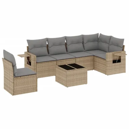 Salon de jardin avec coussins 7 pcs beige résine tressée 2