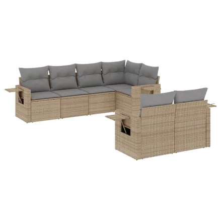 Salon de jardin avec coussins 7 pcs beige résine tressée 2