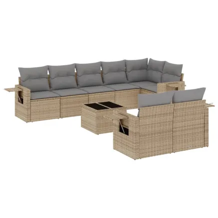 Salon de jardin avec coussins 9 pcs beige résine tressée 2