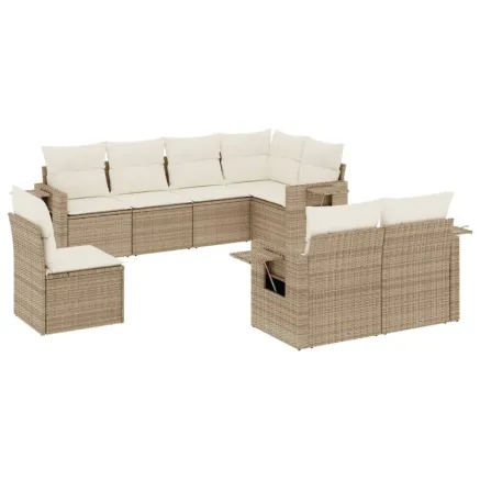 Salon de jardin avec coussins 8 pcs beige résine tressée 2