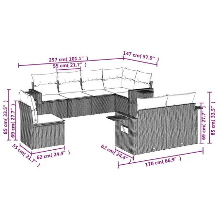 Salon de jardin avec coussins 8 pcs beige résine tressée