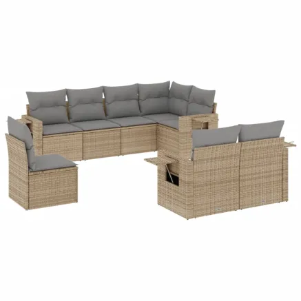 Salon de jardin avec coussins 8 pcs beige résine tressée 2