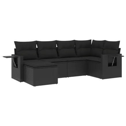 Salon de jardin 6 pcs avec coussins noir résine tressée 2