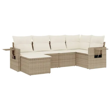 Salon de jardin avec coussins 6 pcs beige résine tressée 2