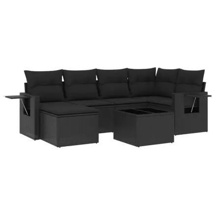 Salon de jardin 7 pcs avec coussins noir résine tressée 2