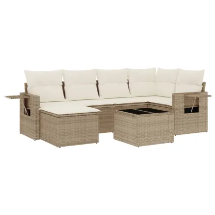 Salon de jardin avec coussins 7 pcs beige résine tressée 2