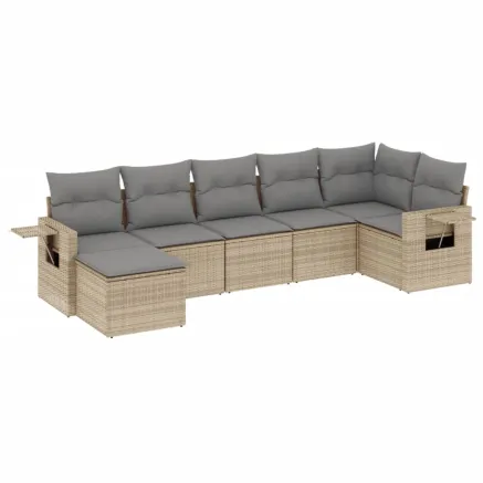 Salon de jardin avec coussins 7 pcs beige résine tressée 2