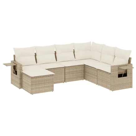 Salon de jardin avec coussins 7 pcs beige résine tressée 2