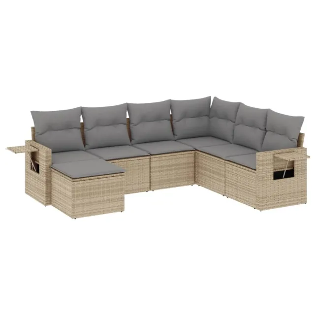 Salon de jardin avec coussins 7 pcs beige résine tressée