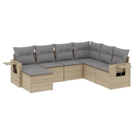 Salon de jardin avec coussins 7 pcs beige résine tressée