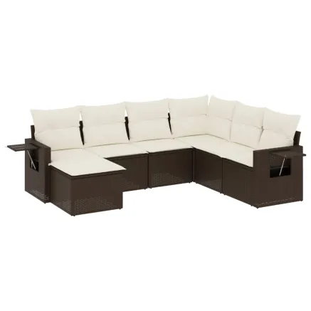 Salon de jardin avec coussins 7 pcs marron résine tressée 2