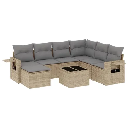 Salon de jardin avec coussins 8 pcs beige résine tressée 2