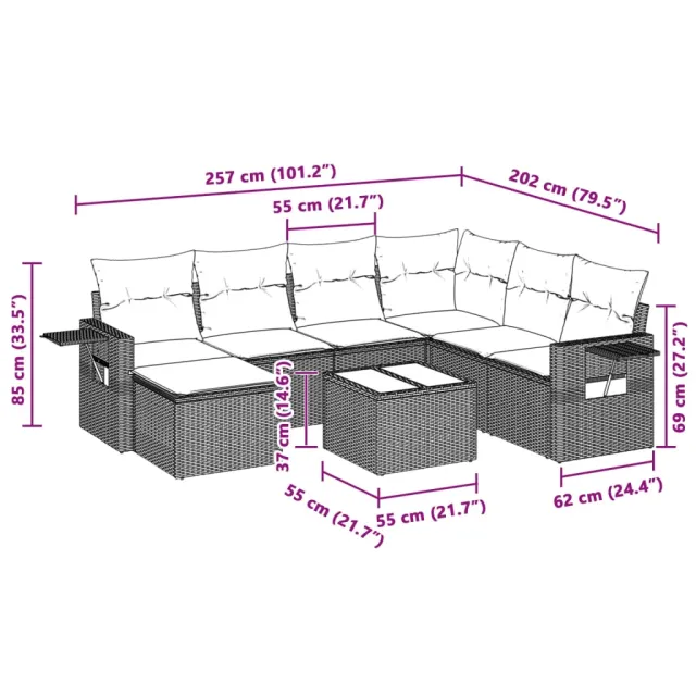 Salon de jardin 8 pcs avec coussins gris clair résine tressée