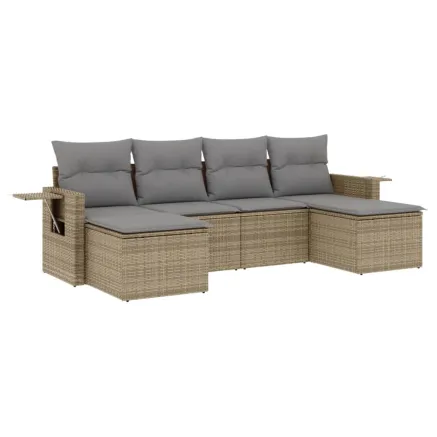 Salon de jardin avec coussins 6 pcs beige résine tressée 2