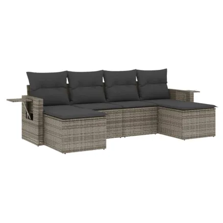 Salon de jardin 6 pcs avec coussins gris résine tressée 2