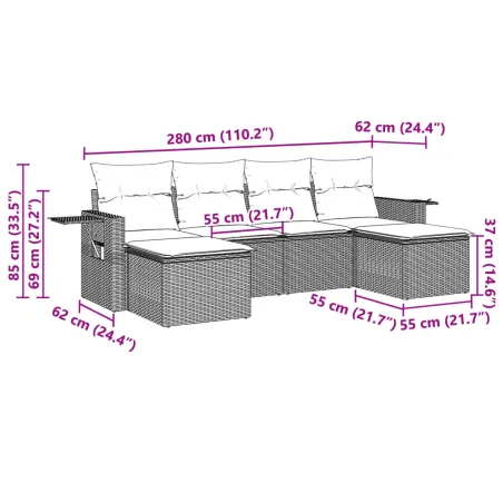 Salon de jardin 6 pcs avec coussins gris clair résine tressée