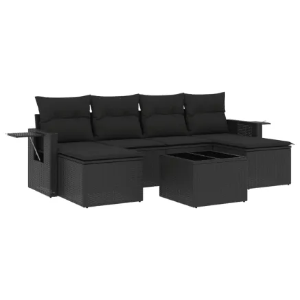 Salon de jardin 7 pcs avec coussins noir résine tressée 2