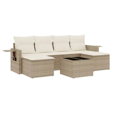 Salon de jardin avec coussins 7 pcs beige résine tressée 2