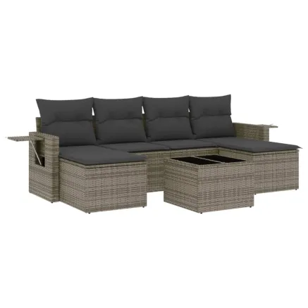 Salon de jardin avec coussins 7 pcs gris résine tressée 2