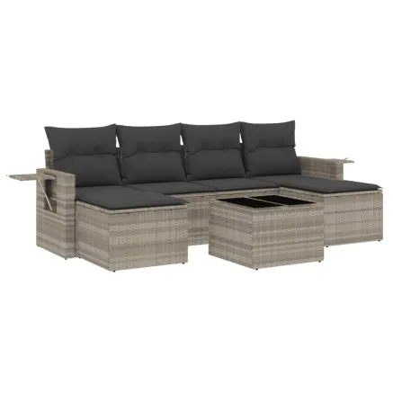 Salon de jardin avec coussins 7 pcs gris clair résine tressée 2