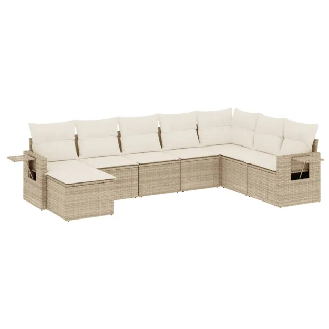 Salon de jardin avec coussins 8 pcs beige résine tressée