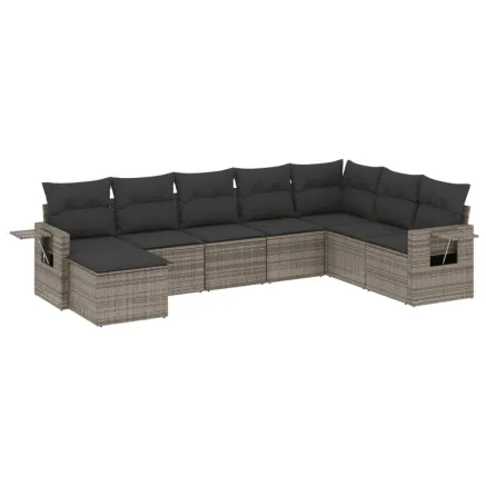 Salon de jardin 8 pcs avec coussins gris résine tressée 2