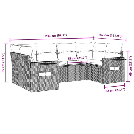 Salon de jardin 6 pcs avec coussins noir résine tressée