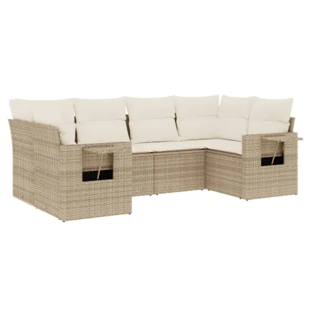 Salon de jardin avec coussins 6 pcs beige résine tressée 2