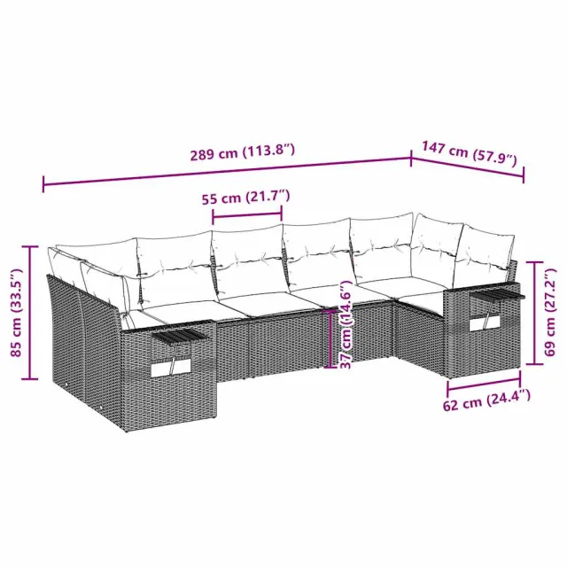 Salon de jardin avec coussins 7 pcs gris clair résine tressée