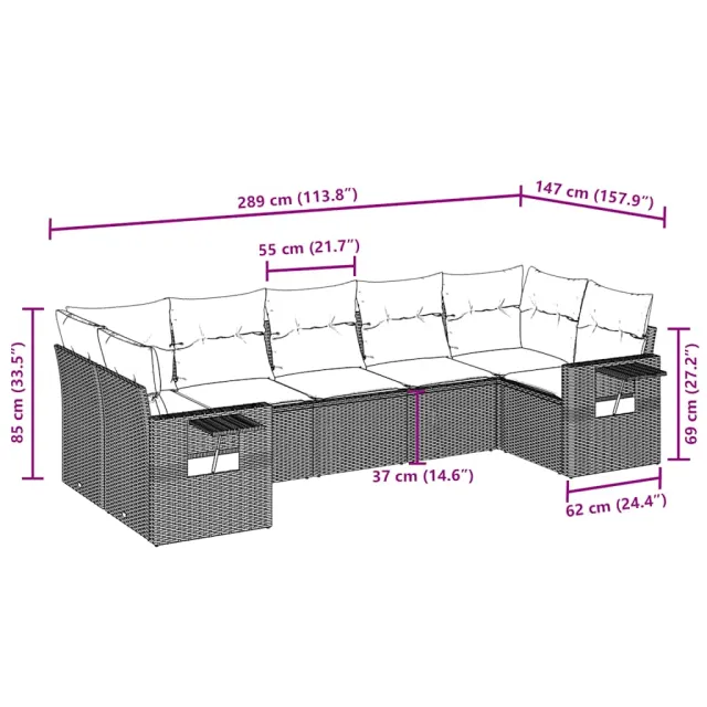Salon de jardin avec coussins 7 pcs marron résine tressée