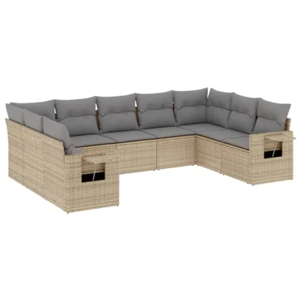 Salon de jardin avec coussins 9 pcs beige résine tressée 2