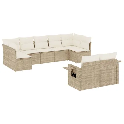 Salon de jardin avec coussins 9 pcs beige résine tressée 2