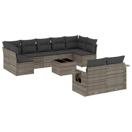 Salon de jardin avec coussins 10 pcs gris résine tressée 2