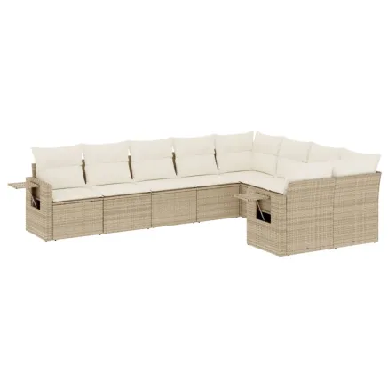 Salon de jardin avec coussins 9 pcs beige résine tressée 2