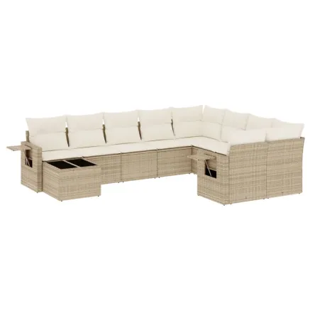 Salon de jardin avec coussins 10 pcs beige résine tressée 2