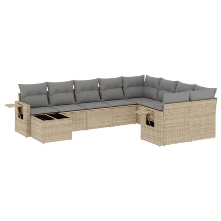 Salon de jardin avec coussins 10 pcs beige résine tressée 2