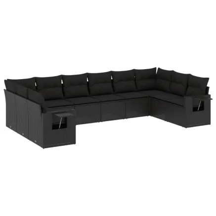 Salon de jardin 10 pcs avec coussins noir résine tressée 2