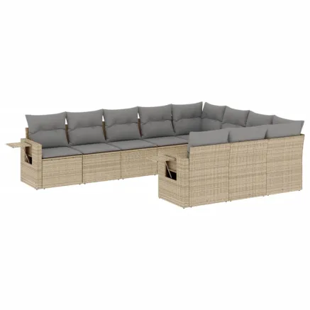Salon de jardin avec coussins 10 pcs beige résine tressée 2