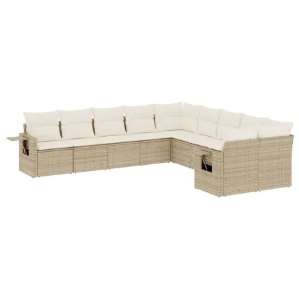 Salon de jardin avec coussins 10 pcs beige résine tressée 2