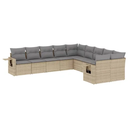 Salon de jardin avec coussins 10 pcs beige résine tressée 2