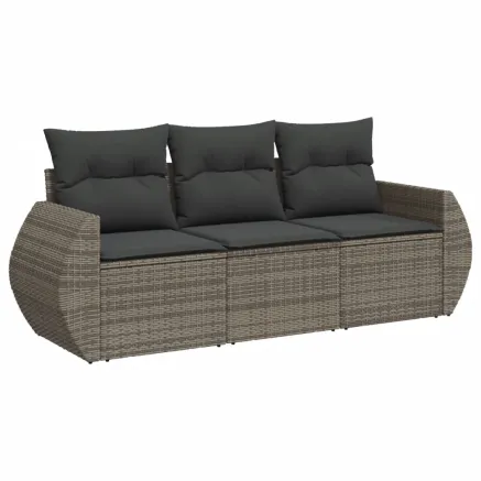 Salon de jardin avec coussins 3 pcs gris résine tressée 2