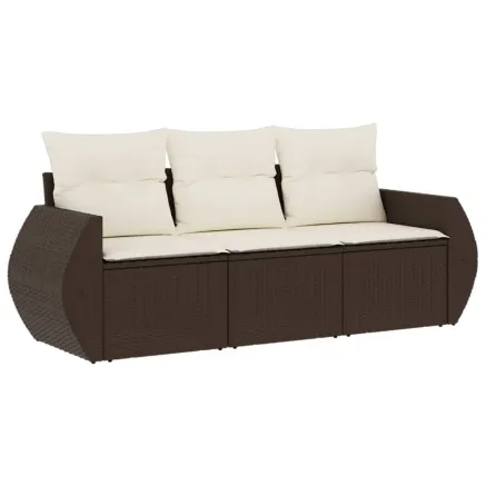 Salon de jardin avec coussins 3 pcs marron résine tressée 2