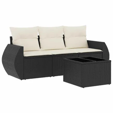 Salon de jardin 4 pcs avec coussins noir résine tressée 2