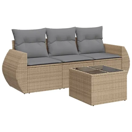 Salon de jardin avec coussins 4 pcs beige résine tressée 2