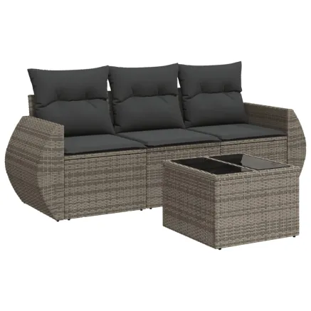 Salon de jardin 4 pcs avec coussins gris résine tressée 2