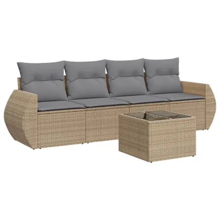 Salon de jardin avec coussins 5 pcs beige résine tressée 2
