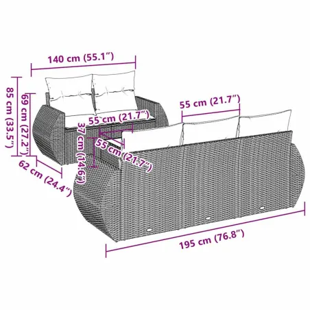 Salon de jardin 6 pcs avec coussins noir résine tressée