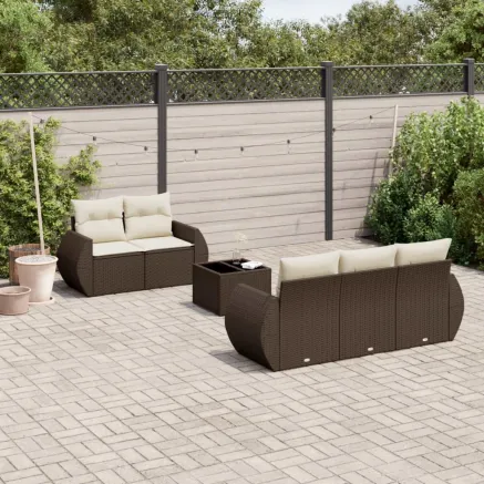 Salon de jardin avec coussins 6 pcs marron résine tressée