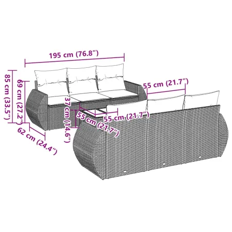 Salon de jardin 7 pcs avec coussins noir résine tressée
