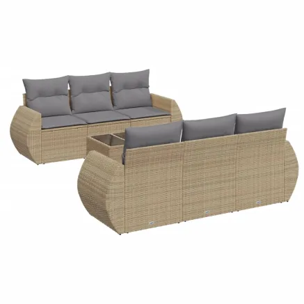 Salon de jardin avec coussins 7 pcs beige résine tressée 2